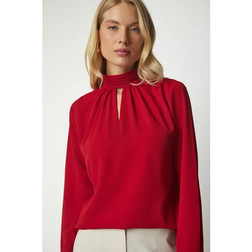 Happiness İstanbul Women's Red Window Detail Flowy Crepe Blouse
