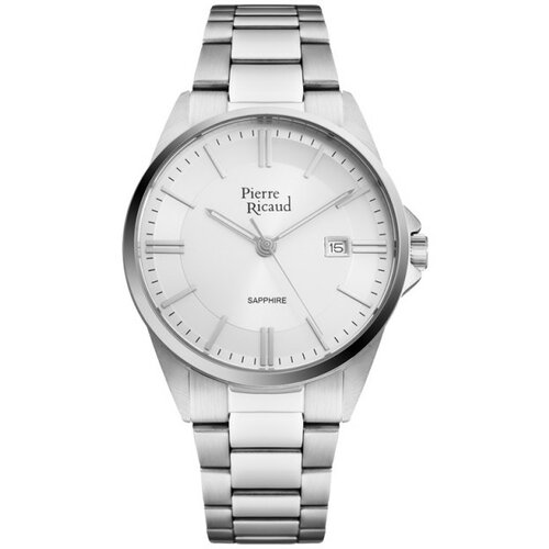 Pierre Ricaud muški quartz index datum beli srebrni elegantni ručni sat sa metalnim kaišem Cene