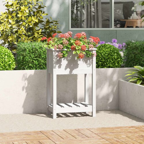 vidaXL Visoka greda s polico bela 54x34,5x81 cm trdna borovina Cene