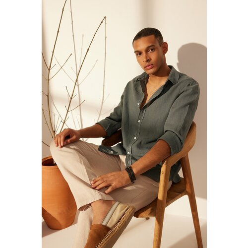 Trendyol Gray Men's Limited Edition 100% Linen Regular Fit Shirt Slike
