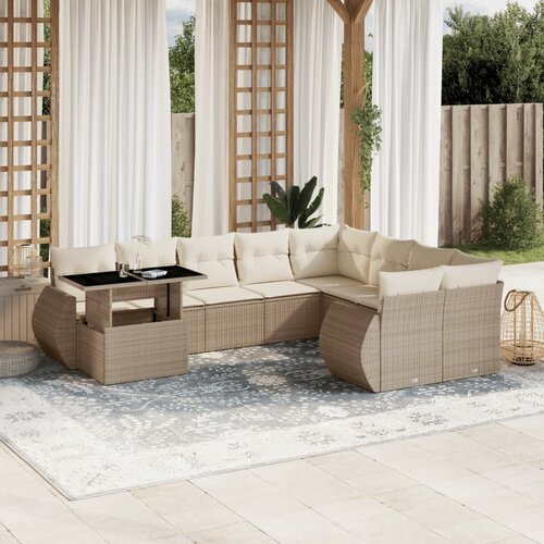 VidaXL 10-dijelni set vrtnih sofa s jastucima bež od poliratana Slike