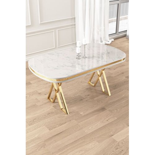Hanah home Trpezarijski sto Zae, 168x76x90 cm, Zlatna boja Slike