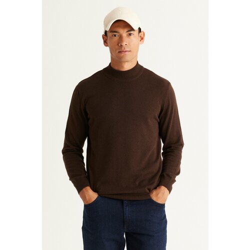 ALTINYILDIZ CLASSICS Men's Brown Standard Fit Regular Cut Half Turtleneck Cotton Knitwear Sweater Slike
