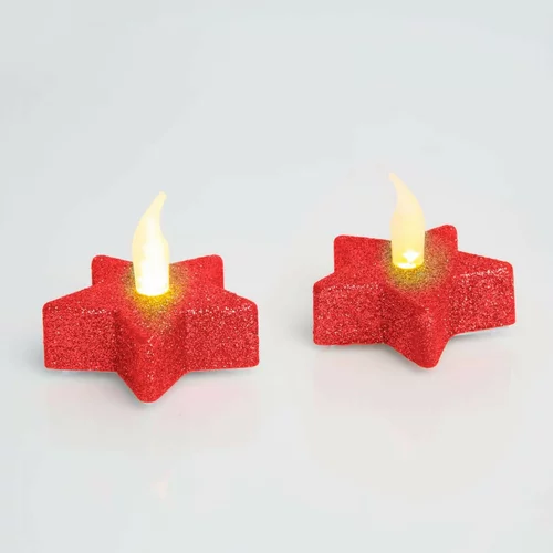 Family 2x čajna LED svečka v obliki zvezde rdeča z bleščicami
