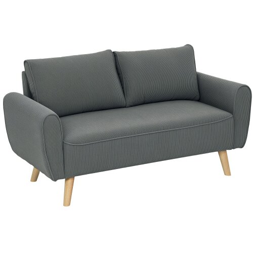 Nesta 2-sedežna zofa z 2 blazinama, rebrasta tkanina, temno siva, globok sedež 54 cm, oblazinjena sedežna garnitura z lesenim okvirjem, 145x75x78 cm za d, (5000493819) Cene