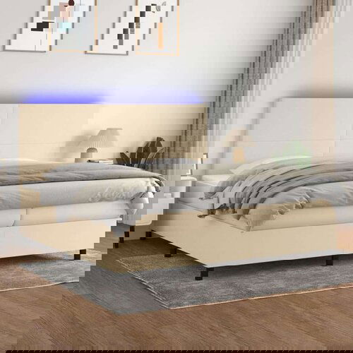  Box spring postelja z vzmetnico LED krem 200x200 cm blago, (20999278) Slike