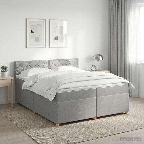  Boxspring krevet s madracem Svjetlosiva 200 x 200 cm Tkanina Cene