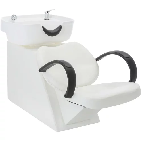 vidaXL salonski stol z umivalnikom za glavo belo umetno usnje