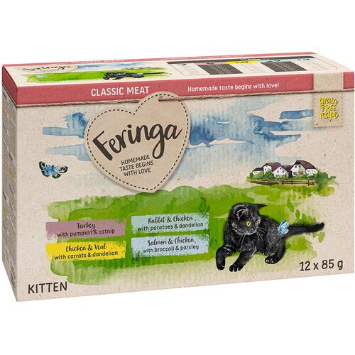 Feringa Classic Meat meni Kitten Pouches 12 x 85 g - Mješovito pakiranje 1: puretina, piletina i teletina, kunić i piletina, loos i piletina Cijene