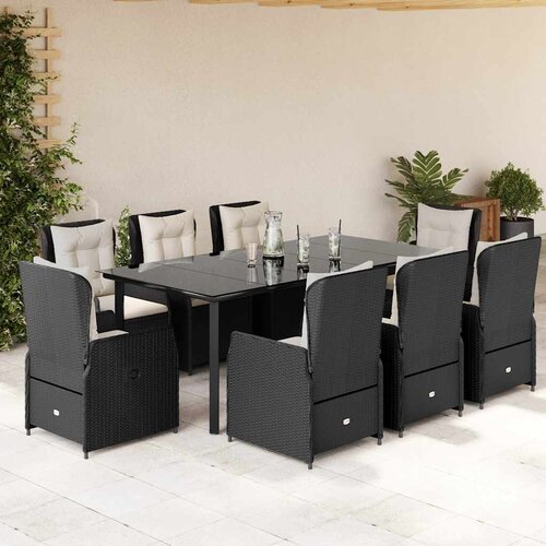  9-dijelni vrtni blagovaonski set s jastucima crni od poliratana Crna 200 x 100 x 74 cm Cijene