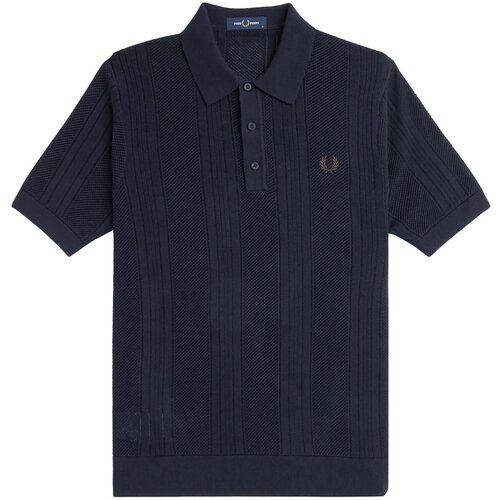 Fred Perry Majice & Polo majice Fp Pointelle Panel Knitted Shirt Modra Cene