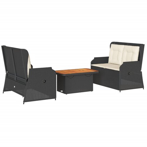  3-dijelna vrtna garnitura od poliratana s jastucima crna 90 x 55 x 40/71 cm Slike