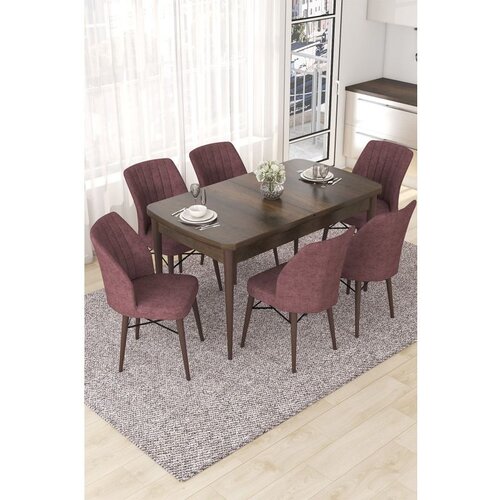 Hanah home Nef - Baroque, Dusty Rose BaroqueDusty Rose Extendable Dining Table & Chairs Set (7 Pieces) Cene