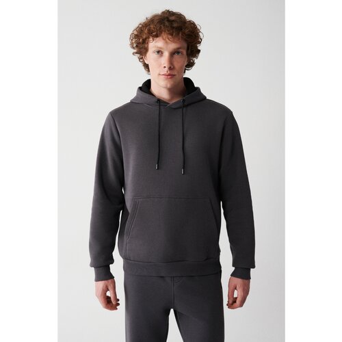 Avva Anthracite Unisex Sweatshirt Hooded With Fleece Inner Collar 3 Thread Cotton Standard Fit Regular Cut Slike