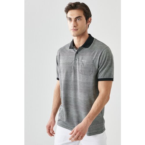 ALTINYILDIZ CLASSICS Men's Black Comfort Fit Relaxed Cut Polo Neck Patterned Casual T-Shirt Slike