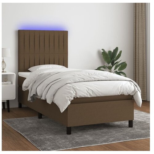  Krevet box spring s madracem LED tamnosmeđi 90x190 cm tkanina Cijene