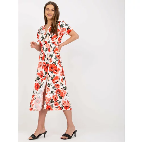 Fashion Hunters White floral midi dress with a slit