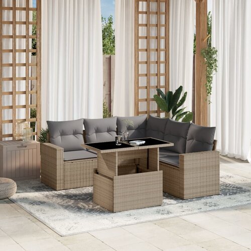 VidaXL 6-dijelni set vrtnih sofa s jastucima bež od poliratana Slike