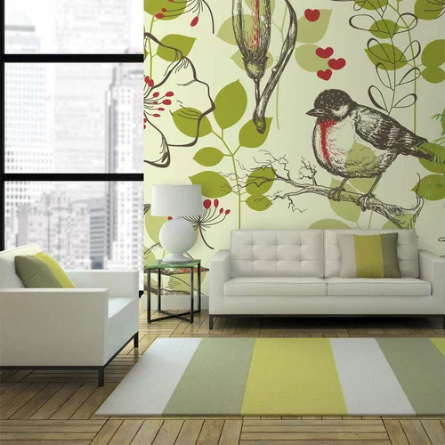  tapeta - Bird and lilies vintage pattern 300x231