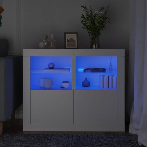 vidaXL Stranska omarica z LED lučkami 2 kosa bel inženirski les Cene