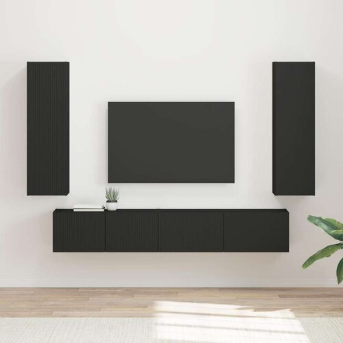 Komplet TV omaric 3 pcs Črna Konstruiran les - - črna - 57.12 - 30 x 31 x 100 cm - 2025-vidaXL-Uvoz_2 Cene