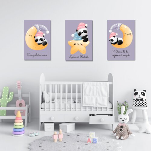 Poklon Dobra Ideja Set tri drvene slike za dječju sobu &amp;ndash; Panda curica, 22x33 cm Slike