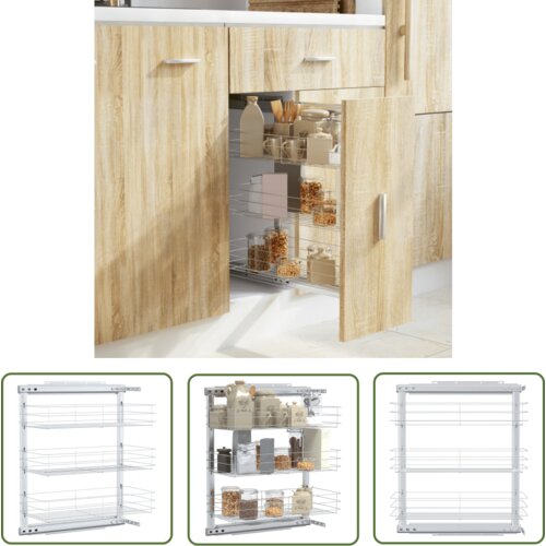 The Living Store Izvlečna kuhinjska košara 3-nadstropna srebrna 47x25x56 cm - Kuhinjska Žična Košara, (21745058) Cene