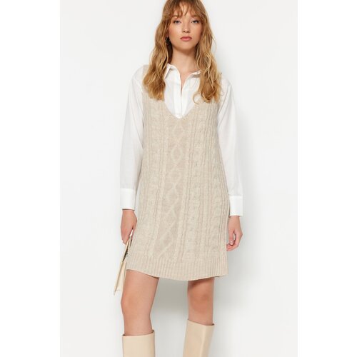 Trendyol Stone Mini Sweater With Braided Hairstyles Cene