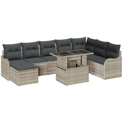 vidaXL 9-komponentni set vrtnih sofa s jastučićima svjetlosiva poli ratan, dvosjed vrtna sofa s odlaganjem i jastučićima svjetlosiva poli ratan Cijene