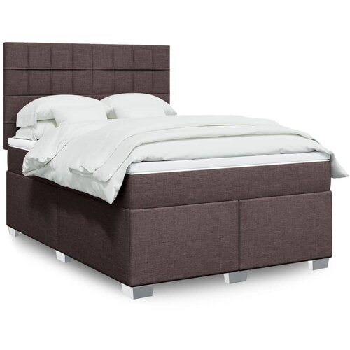 VidaXL Box spring postelja z vzmetnico temno rjava 140x200 cm blago Slike
