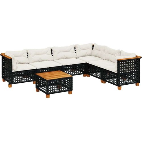  7-dijelni set vrtnih sofa od poliratana s jastucima crni Slike