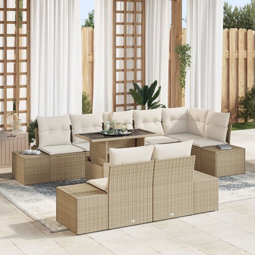 vidaXL Vrtna sofa set Set 9 Bež Ratan, Poliester Vrtni kotiček sofa Cene