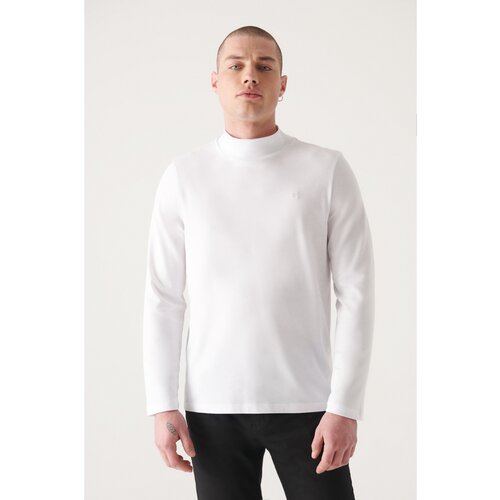 Avva Men's White Ultrasoft High Collar Long Sleeve Cotton Slim Fit Slim Fit T-shirt Slike