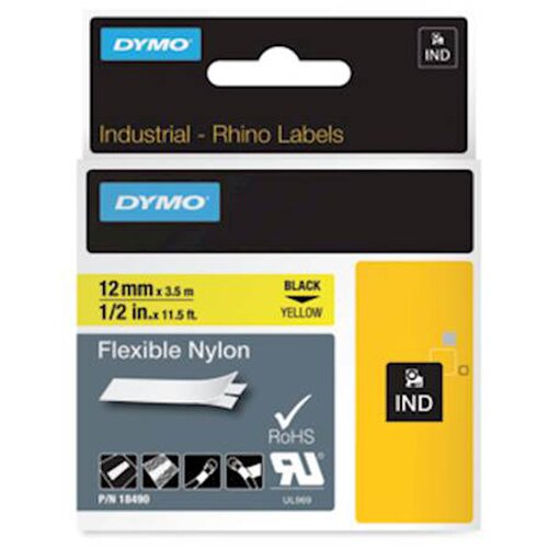 Dymo Trak Rhino Nylon 18490, 12 mm / 3.5 m (črna/rumena), original Slike