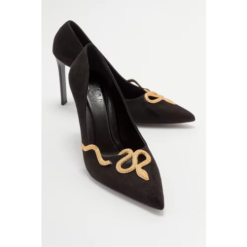 LuviShoes LARINO Women's Black Suede Heeled Shoes