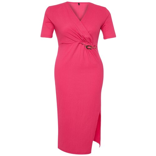 Trendyol Curve Fuchsia Midi Knitted Dress with Accessory Detail Cijene