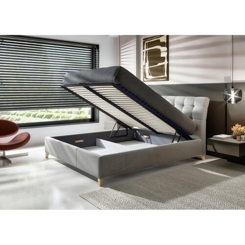 Hom`in OBLAZINJENA POSTELJA 140 cm x 200 cm , tekstil, leseni material bež Slike