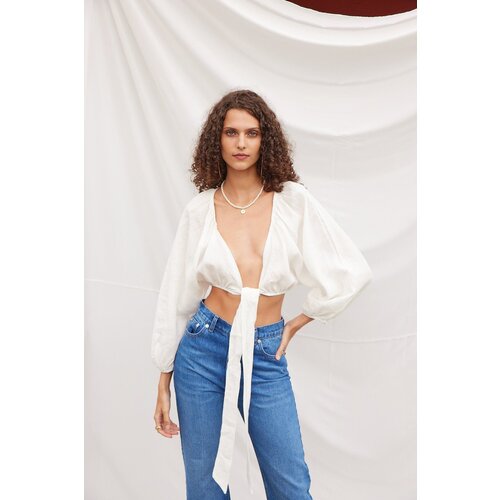 VATKALI Tie-Up Linen Blouse Ecru Cene