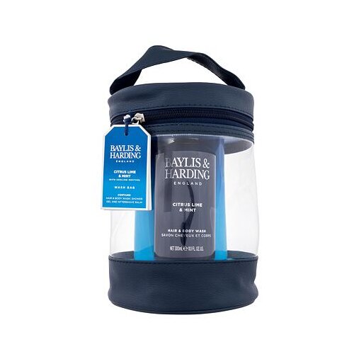 Baylis &amp;amp; Harding citrus lime &amp;amp; mint wash bag darilni set gel za prhanje za telo in lase citrus lime &amp;amp; mint 300 ml + gel za prhanje citrus lime &amp;amp; mint 200 ml + balzam po britju citrus lime &amp;amp; mint 200 ml + kozmetična torbica za mo&amp;scaron;ke Slike
