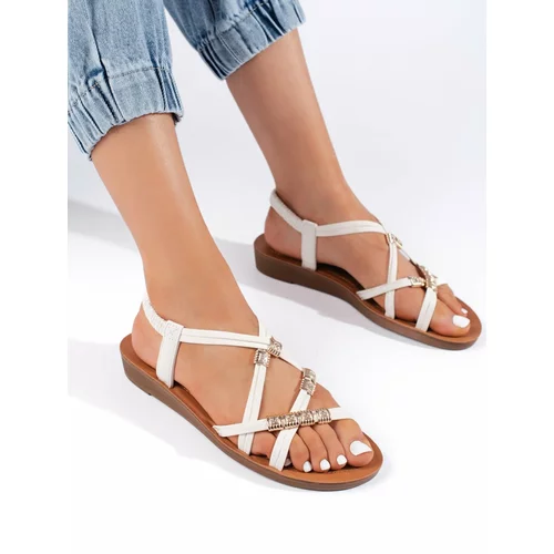 Shelvt White slip-on sandals with interlaced straps