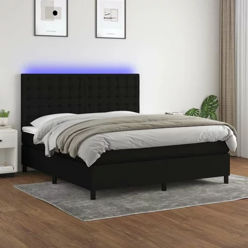  Box spring postelja z vzmetnico LED črna 160x200 cm blago, (20899452)