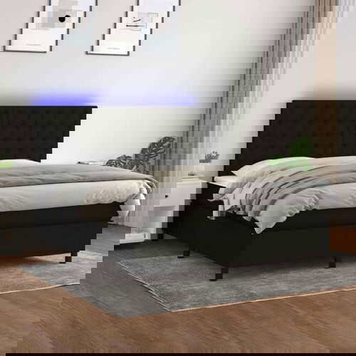  Krevet box spring s madracem LED crni 160x200 cm od tkanine Slike