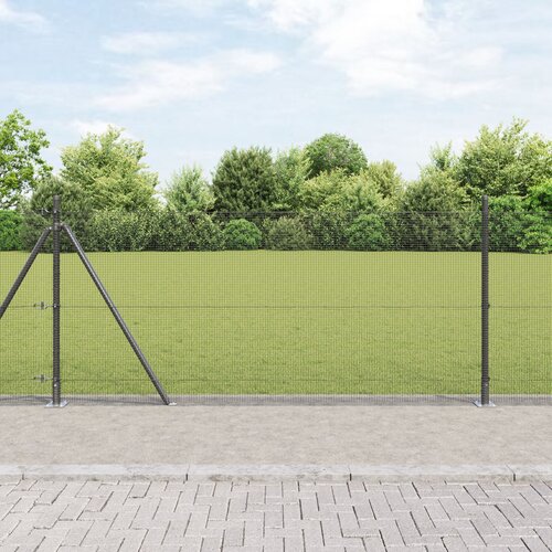VidaXL Zavarena žičana ograda s 13 stubova s flan&amp;scaron;om Siva 1.4x25 m Čelik Slike