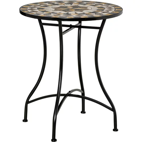Outsunny majhna kovinska vrtna mizica, okrogla kavna mizica z mozaikom, zunanja mizica, 60x71 cm, črna, (20753935)