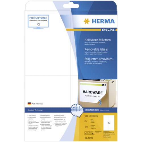 Herma Removable Labels 105X148 25 Sheets DIN A4 100 pcs. 5082 Cijene