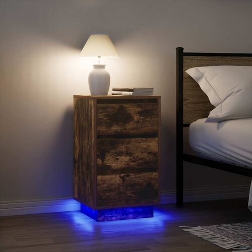 Furnova Nočna omarica z LED svetili Smoked Oak 38x34x65 cm, (21927211) Cene