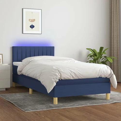  Box spring postelja z vzmetnico LED modra 80x200 cm blago, (20894684)