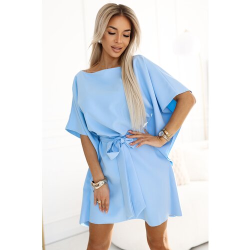 Numoco 287-36 SOFIA Butterfly Dress with Waist Tie - Pastel Blue Slike