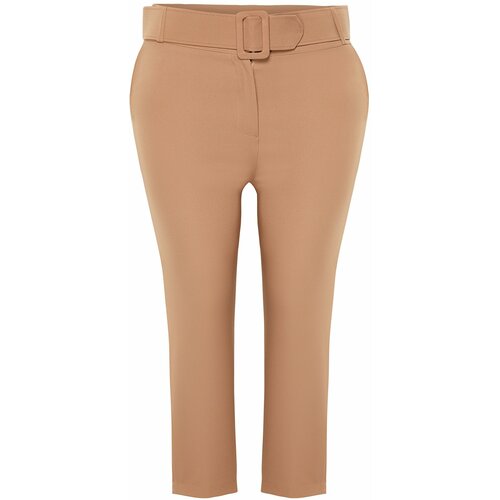 Trendyol Curve Brown High Waist Relaxed Woven Trousers Cene