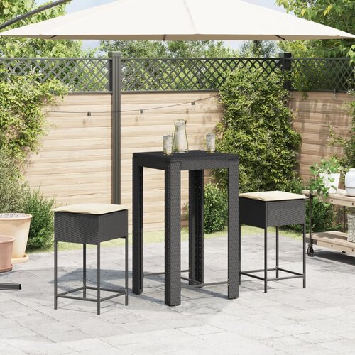  3-dijelni vrtni barski set od poliratana s jastucima crni Crna 60.5 x 60.5 x 110.5 cm Slike